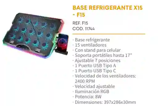 Base Refrigerante Gamers 15 Ventiladores