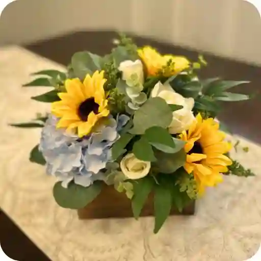 Sembrado De Hortensias Con Girasoles & Rosa Blanca