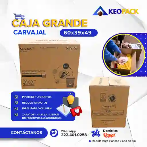 Caja De Carton Grande Carvajal 60x40x40 - Cajas Para Mudanzas