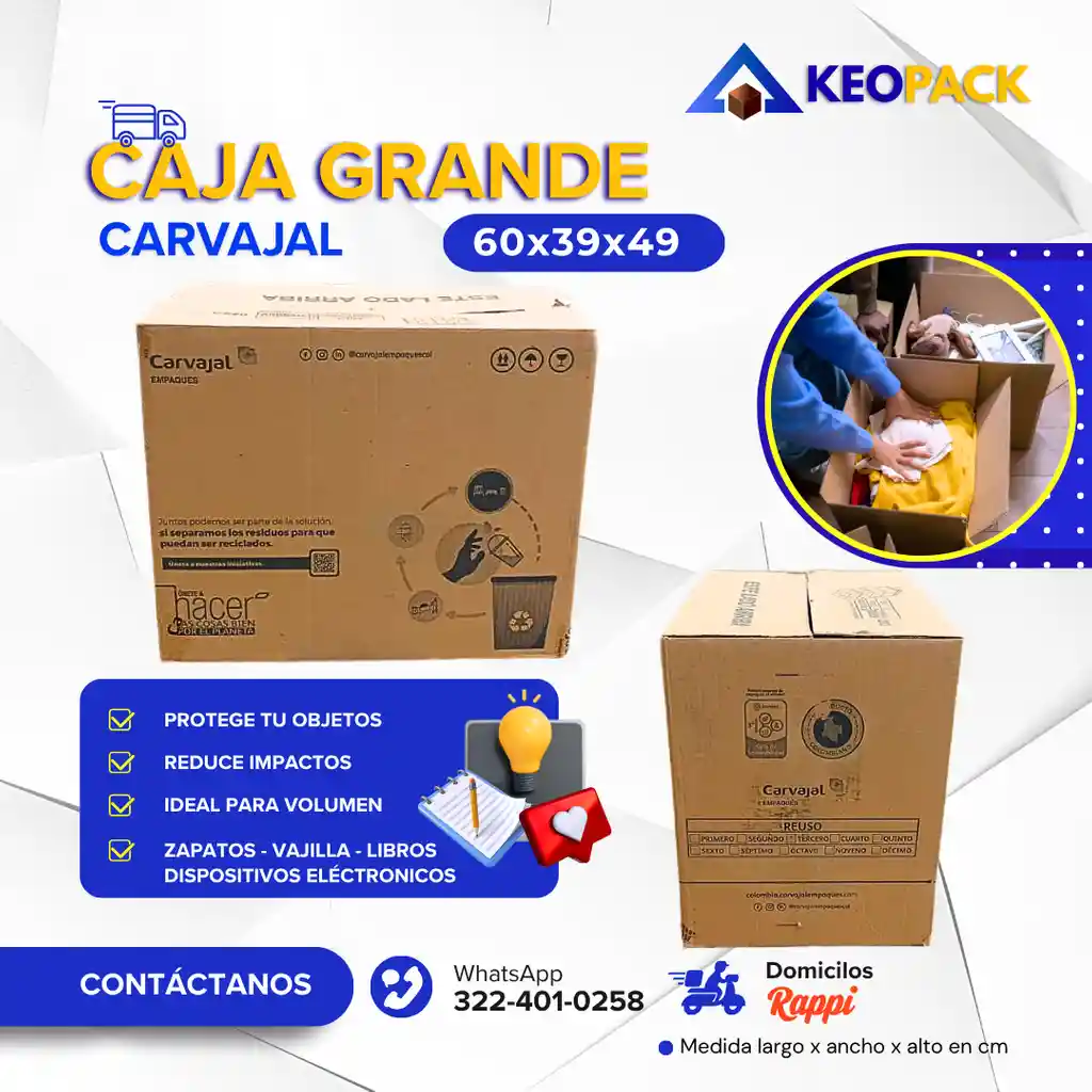 Caja De Carton Grande Carvajal 60x40x40 - Cajas Para Mudanzas