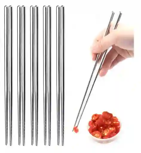 Palillos Chinos Metálicos Acero Inoxidable X5 Pares