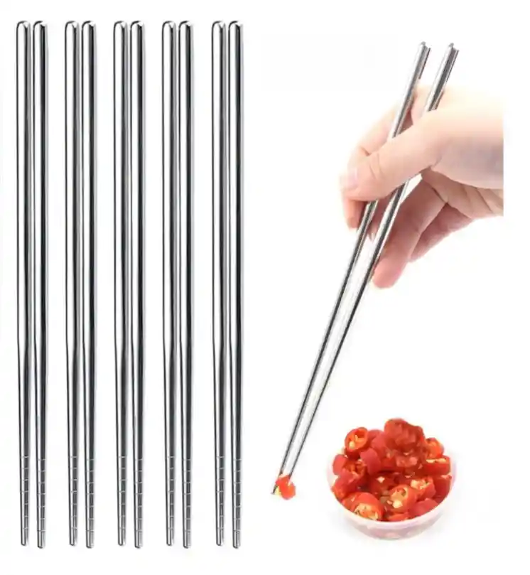 Palillos Chinos Metálicos Acero Inoxidable X5 Pares