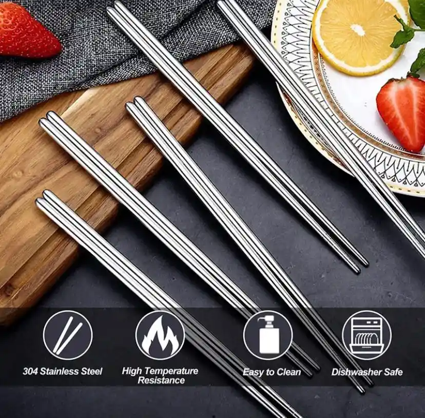 Palillos Chinos Metálicos Acero Inoxidable X5 Pares