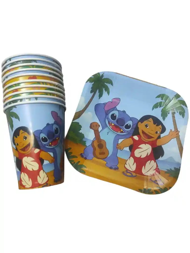 10 Platos Y 10 Vasos De Stitch Lilo Deoracion Fiestas Cumpleaños