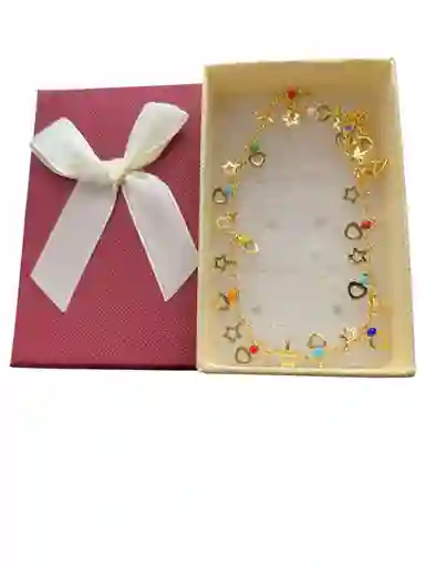 Tobillera Diseño De Corazones Y Estrellas Pequeñas En Cover Gold