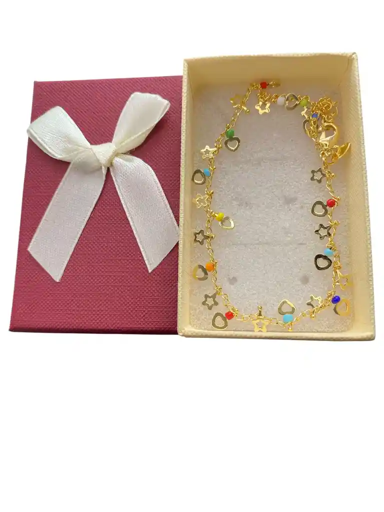 Tobillera Diseño De Corazones Y Estrellas Pequeñas En Cover Gold