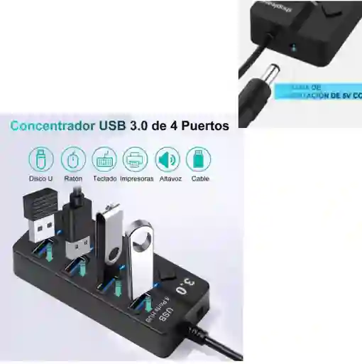 Multipuerto Usb Compacto – Alimentación Vía Usb Y Plug & Play