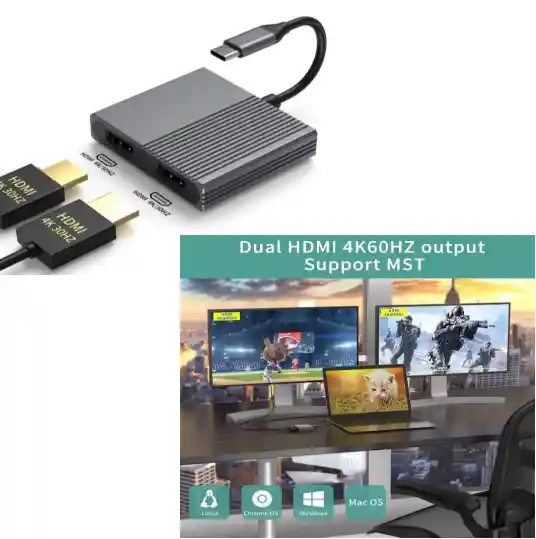 Adaptador Hdmi Dual 4k – Expande Tu Pantalla Desde Usb-c/usb-a