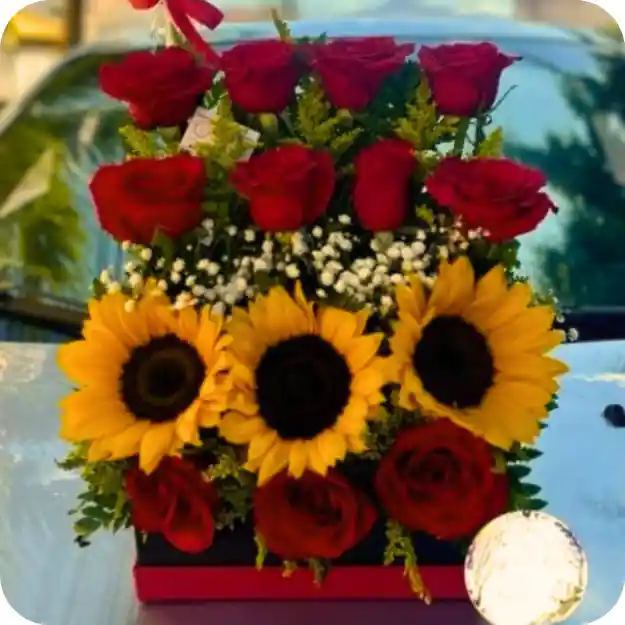 Sembrado Sunset 13 Rosas Rojas & 3 Girasoles