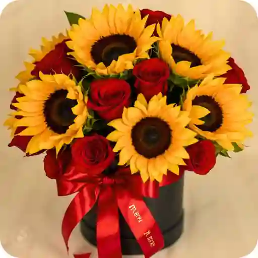Cilindro Sun De Girasoles & Rosas Rojas