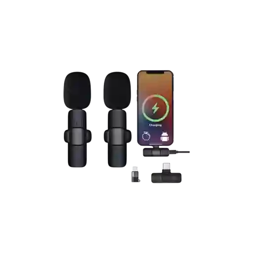 Micrófonos Inalámbricos Solapa 2 En 1 Para Iphone/tipo C Color Negro