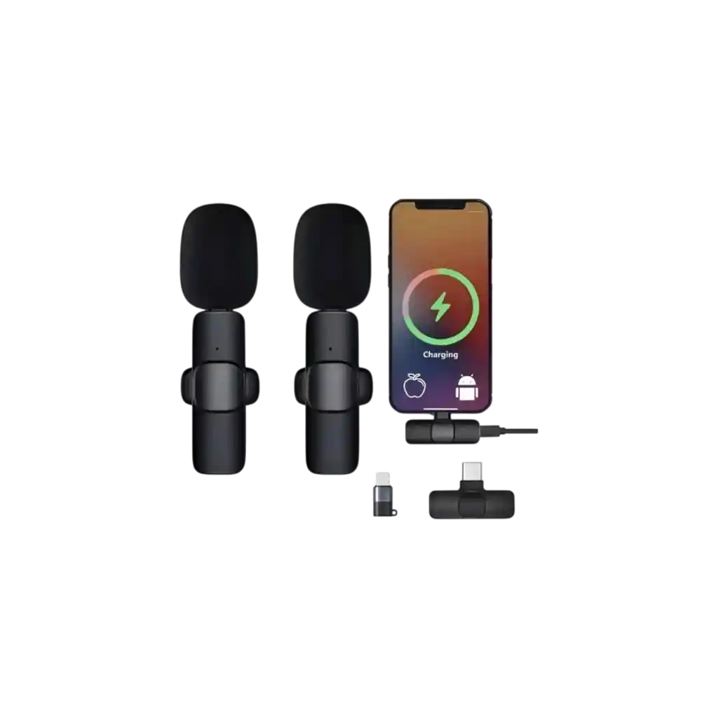 Micrófonos Inalámbricos Solapa 2 En 1 Para Iphone/tipo C Color Negro