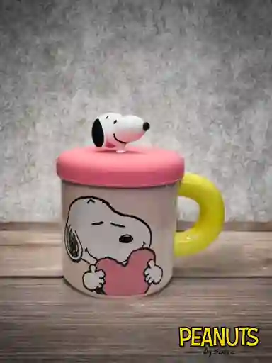 Mug O Taza Snoopy Rosa Con Tapa Silicona