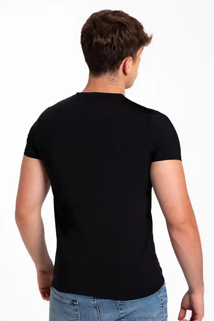 Camiseta Cuello V Unicolor De Microfibra Premium (3987) Negro S