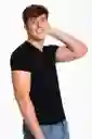 Camiseta Cuello V Unicolor De Microfibra Premium (3987) Negro S
