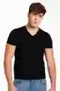 Camiseta Cuello V Unicolor De Microfibra Premium (3987) Negro S