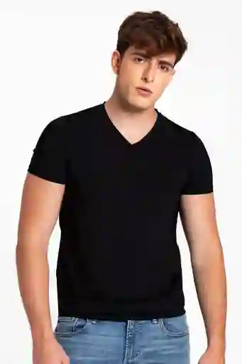 Camiseta Cuello V Unicolor De Microfibra Premium (3987) Negro S