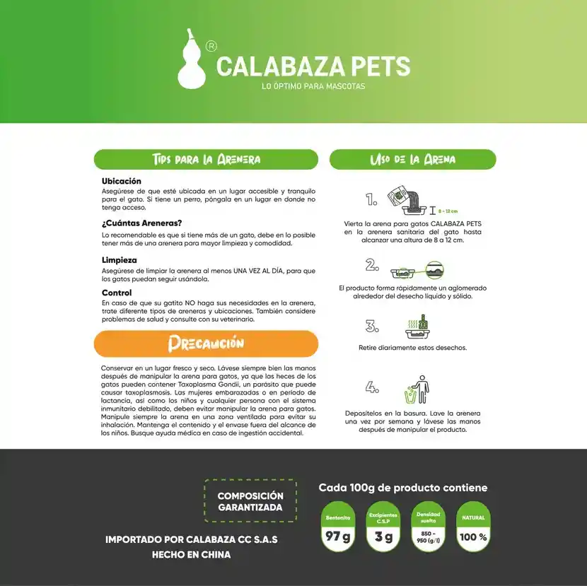 Arena Calabaza Pets 100% Bentonita 10 Kg Vainilla