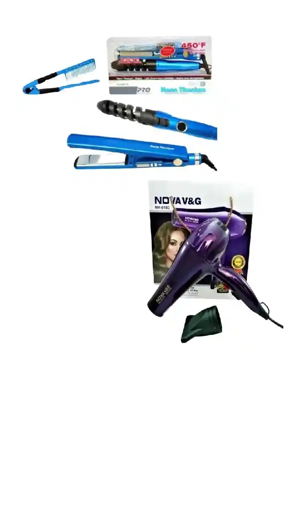 Combo Nanotitanium Plancha Peine Rizador+secador Nova 5000w