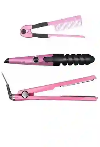 Nano Titanium Plancha, Peine Y Rizador Color Rosa