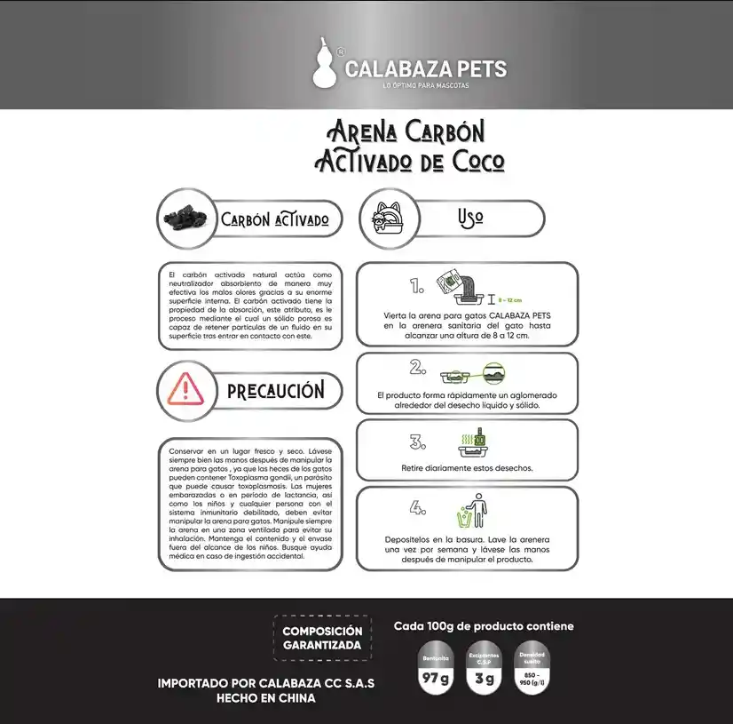 Arena Calabaza Pets 100% Bentonita 4.5 Kg Carbon
