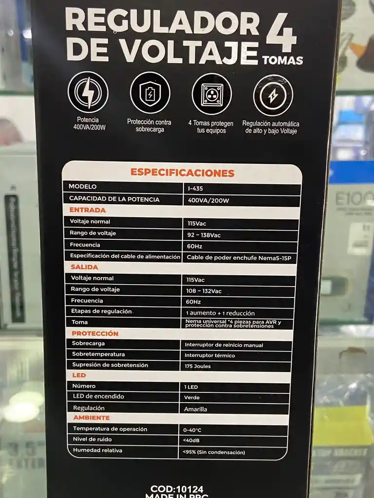Regulador De Voltaje Iconnex I-435 Con 4 Tomas Universales, 400va/200w, Protección Avr, Supresión De Picos Y Seguridad Para Tus Equipos Electrónicos
