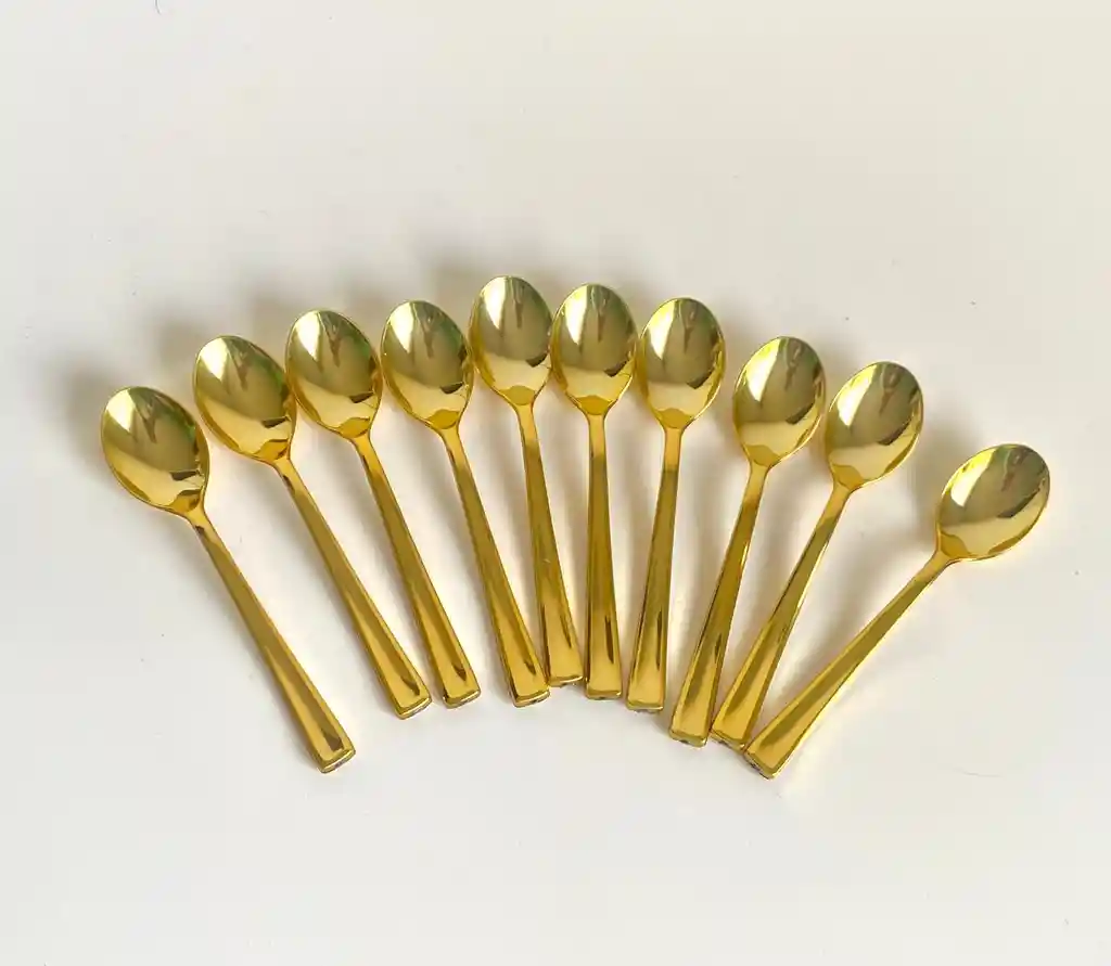 Cucharita Dulcera Desechable Dorada, Cubierto Elegante, Cubierto De Lujo