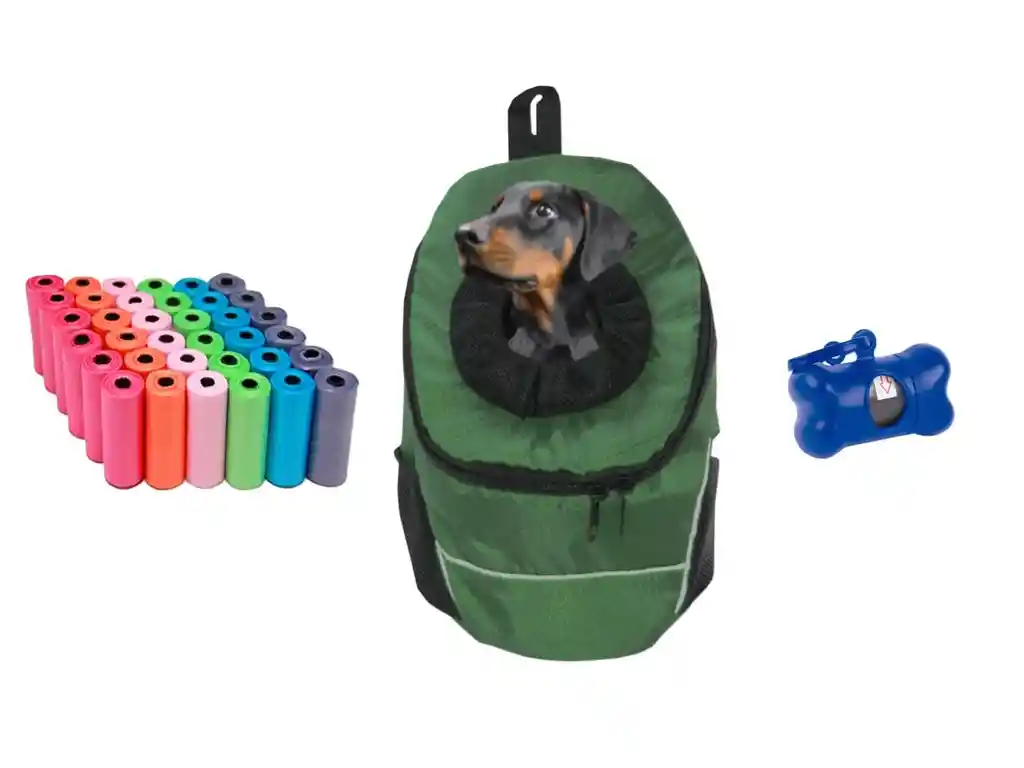 Morral Cargador Ventana Mediano + Dispensador + 20 Rollos Verde
