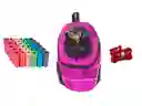 Morral Cargador Ventana Mediano + Dispensador + 20 Rollos Rosado