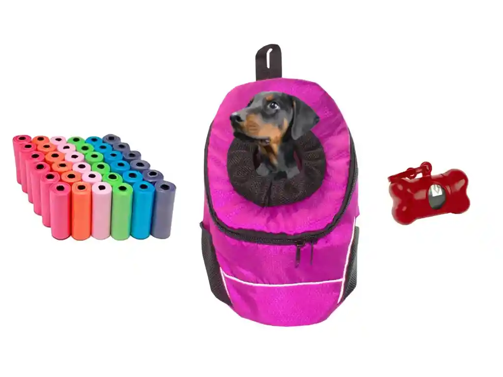 Morral Cargador Ventana Mediano + Dispensador + 20 Rollos Rosado