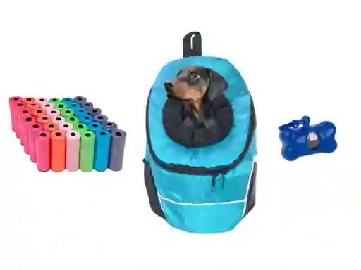 Morral Cargador Ventana Mediano + Dispensador + 20 Rollos Celeste