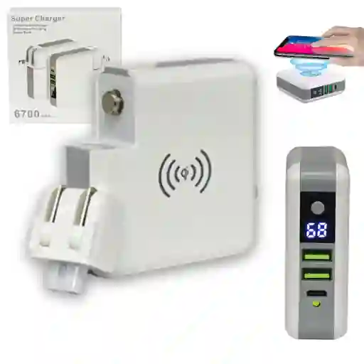 Power Bank Bateria Portatil 6700 Mah 3 En 1 Carga Inalambrica