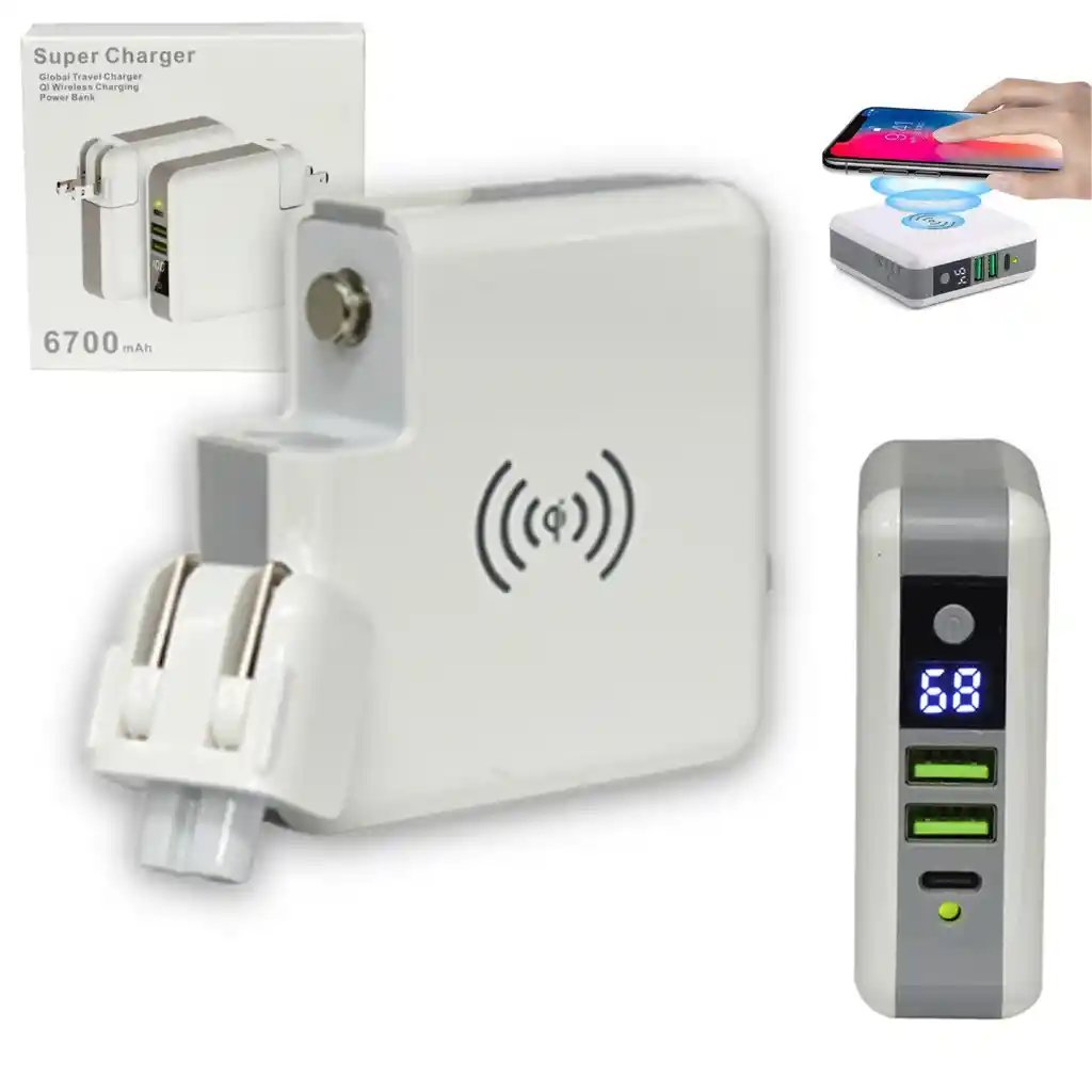 Power Bank Bateria Portatil 6700 Mah 3 En 1 Carga Inalambrica