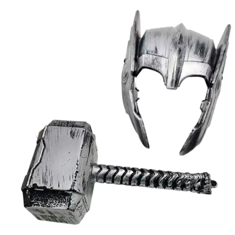 Kit Thor: Martillo + Máscara - Accesorios Disfraz Superhéroe