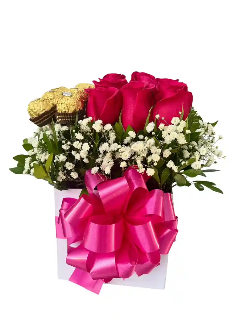 Caja De Rosas Fucsia