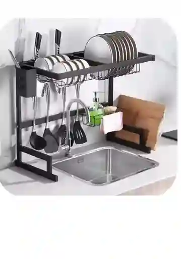 Seca Plato Acero Inoxidable 66cm Escurridor Vajilla 2 Pisos Color Negro