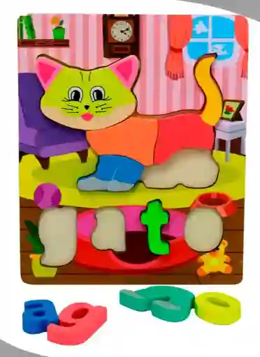 Rompecabezas Animales Con Palabra Didáctico Gato