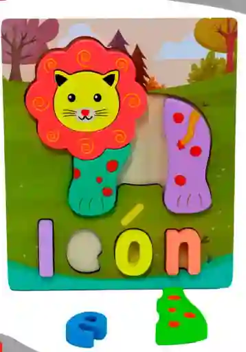 Rompecabezas Animales Con Palabra Didáctico Leon