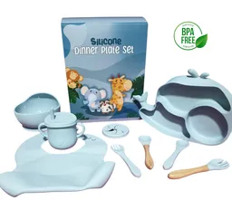 Set De Silicona 8 Piezas Para Alimentación Infantil Azul