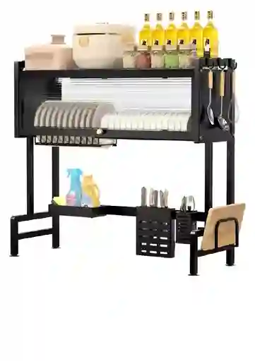 Organizador Y Escurridor Platos Loza Con Tapa 85cm Color Negro