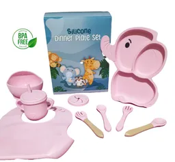 Set De Silicona 8 Piezas Para Alimentación Infantil Rosa