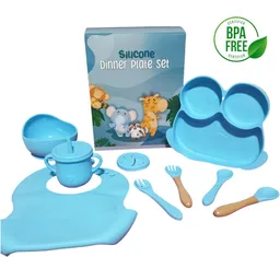 Set De Silicona 8 Piezas Para Alimentación Infantil Azul