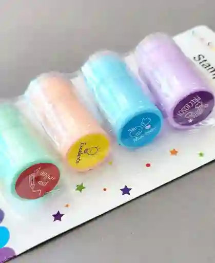 Sellos Escolares Para Niños Colores Sellos Kawaii Motivos Corregir Blister X4