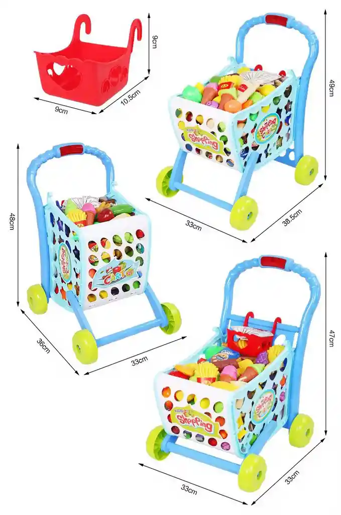 Carrito De Mercado Musical Con Luces Y 28 Accesorios Azul