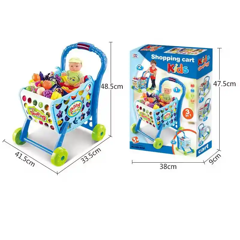 Carrito De Mercado Musical Con Luces Y 28 Accesorios Azul
