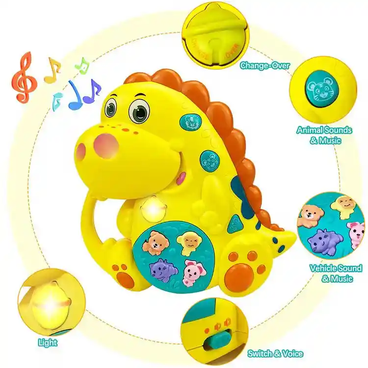 Mini Piano Para Niños Juguete Diseño Dinosaurio Amarillo