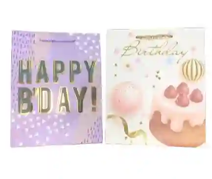 Bolsa De Regalo Feliz Cumpleaños Cartulina Lisa Fina Talla M