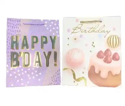 Bolsa De Regalo Feliz Cumpleaños Cartulina Lisa Fina Talla M