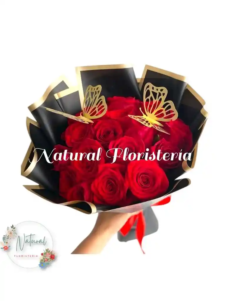 Bouquet De 24 Rosas Con Mariposa En Papel Coreano