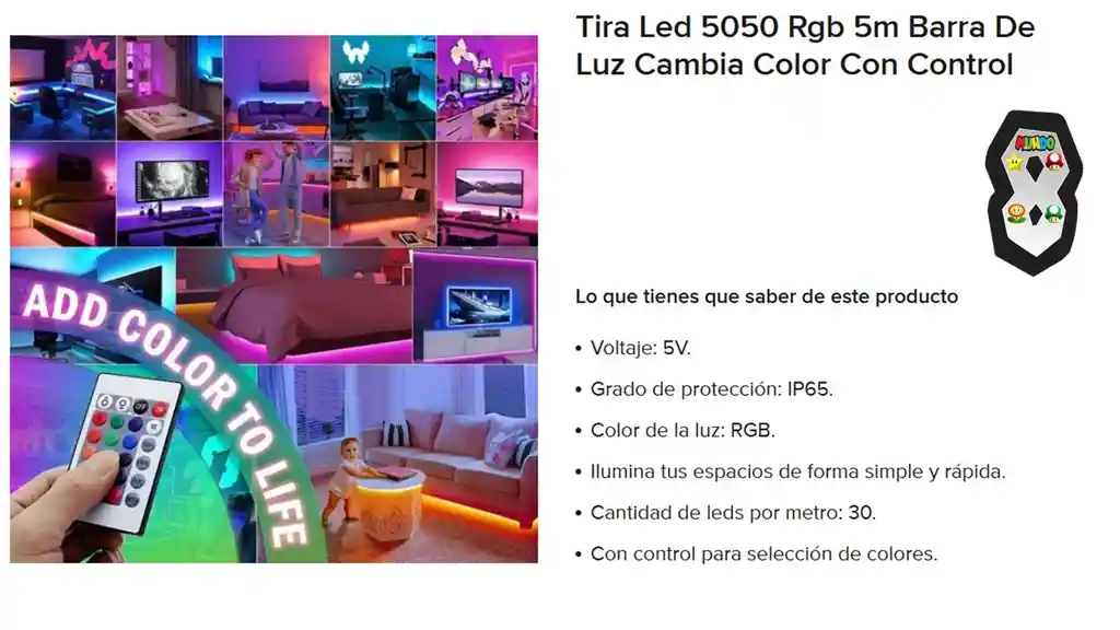 Luces Led Tira 5m Con Control Remoto Usb